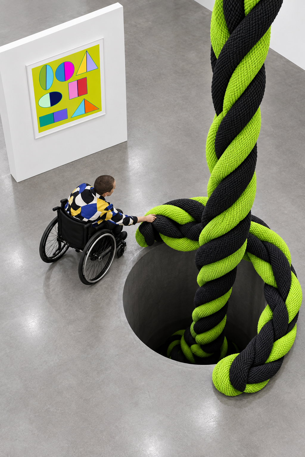 Braided rope installation with a wheelchair user