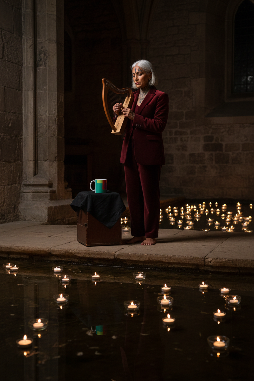 Candlelit London undercroft editorial