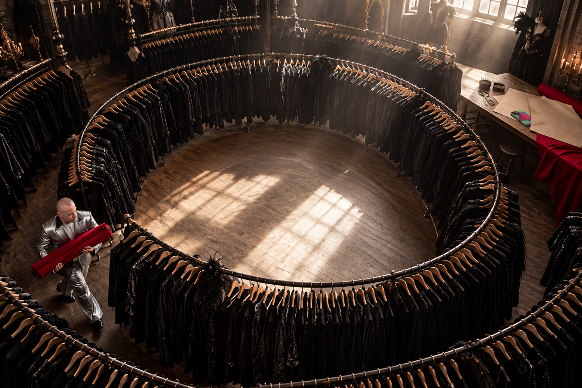 Concentric fashion installation inside a London costume store