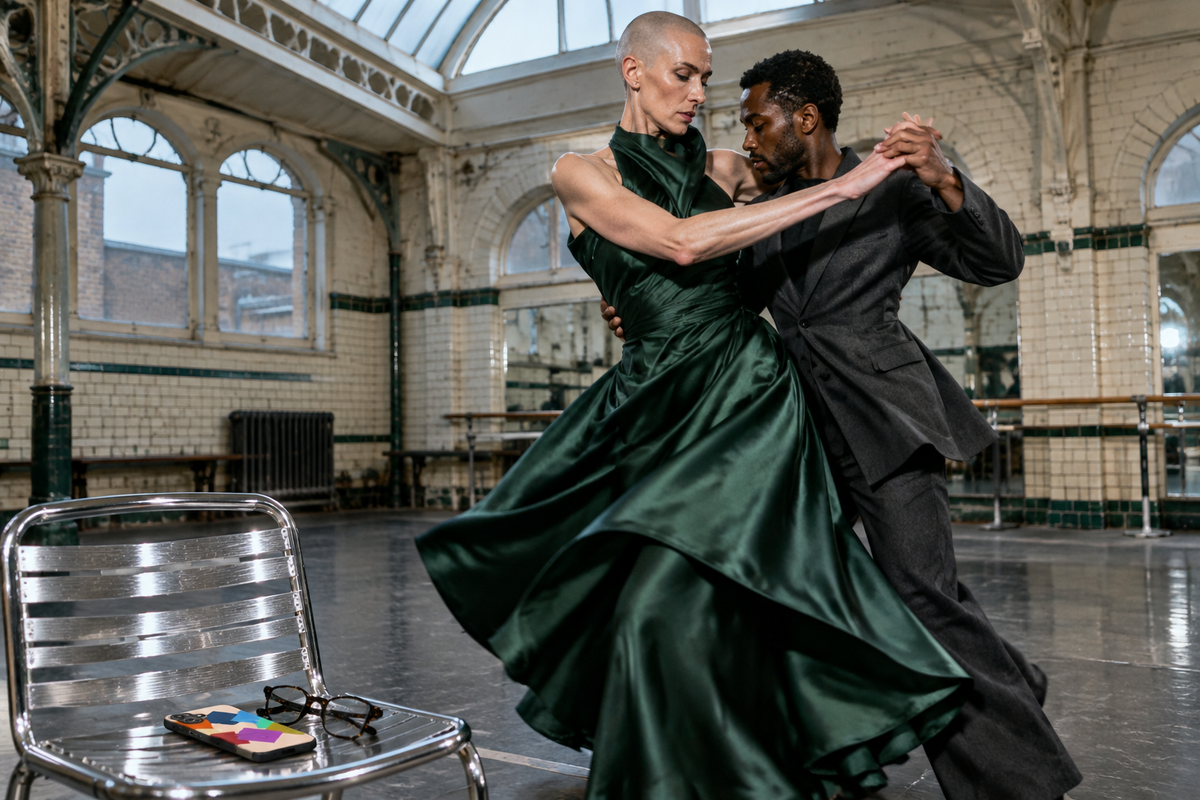 Fashion movement inside a stripped Victorian London bathhouse