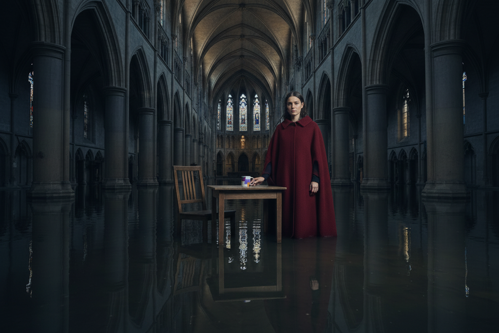 Flooded cathedral with a floating table
