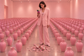 Grid of pink vases, one shattered