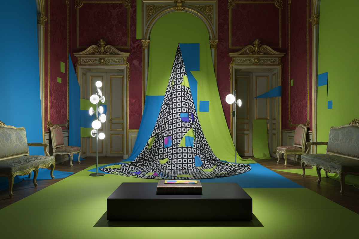Pac-Man Lime Nappa leather bookmark in an avant-garde ceremonial colour installation