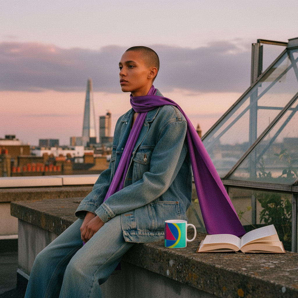 Sky Pink Diamond ceramic mug on a Peckham rooftop greenhouse editorial