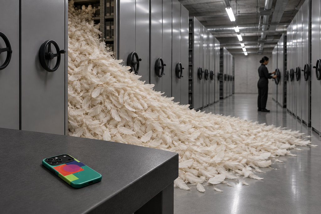 Impossible ivory installation inside an underground museum archive