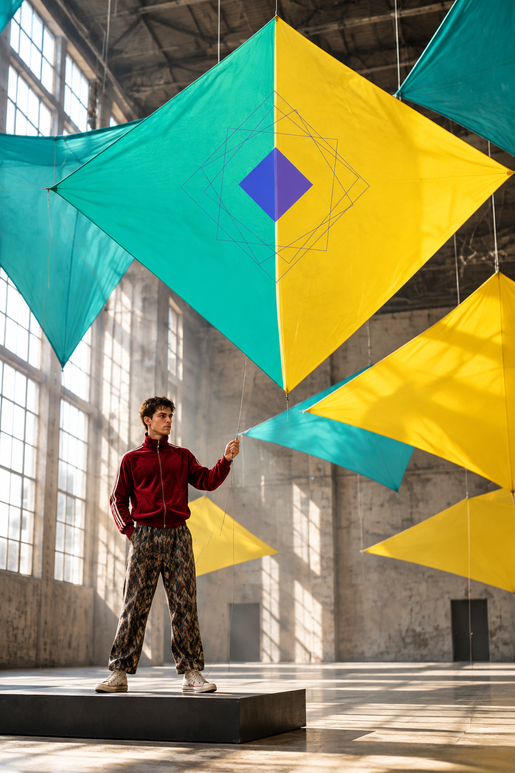 Kite installation with a visitor
