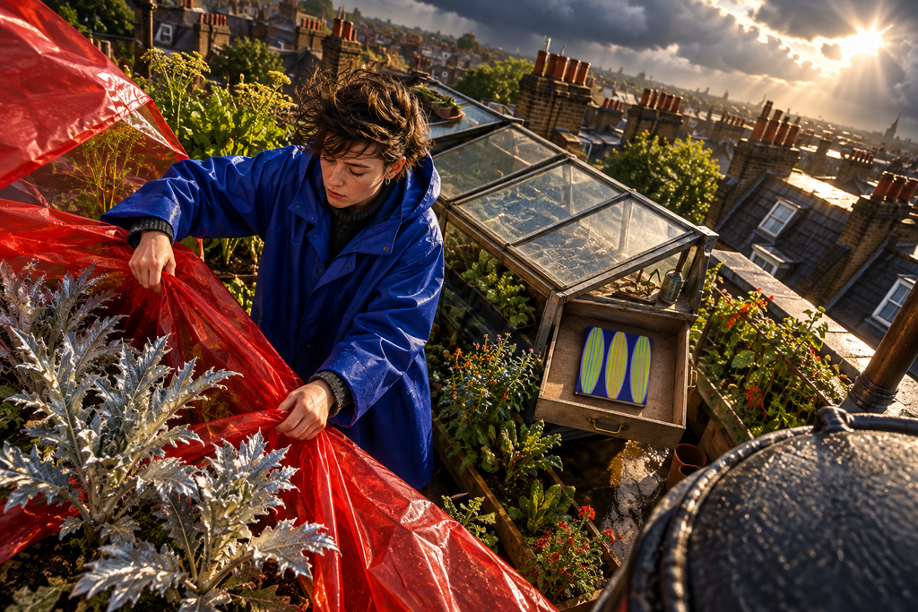 London rooftop allotment editorial with Navy Watermelon journal