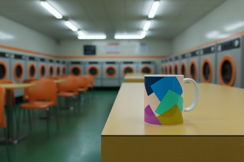 Mug on a launderette formica counter