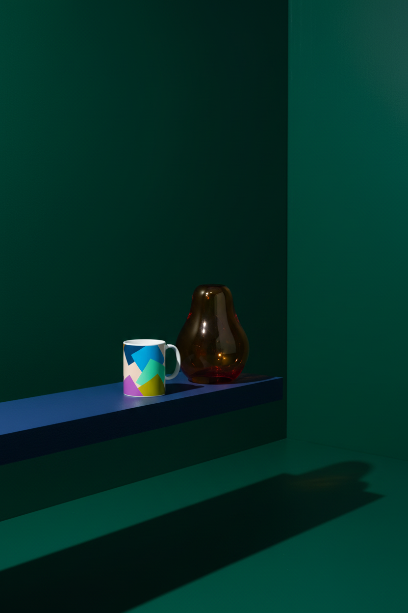 Mug on a ledge in an emerald gloss room