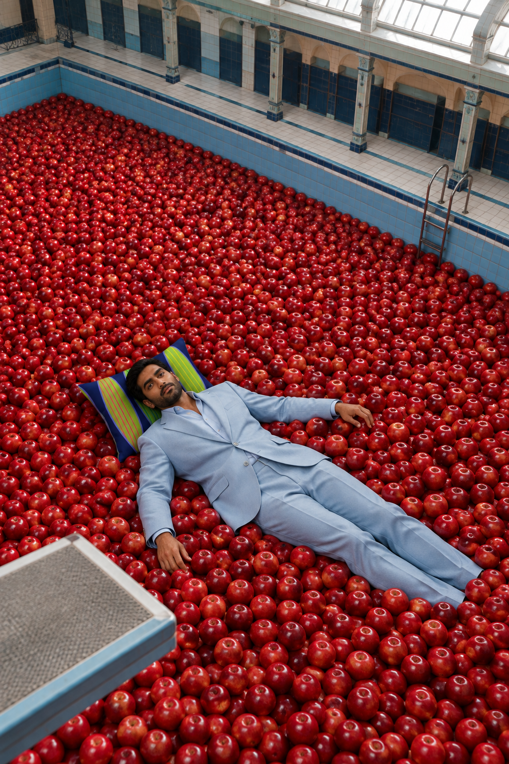 Navy Watermelon, floating on the apple pool