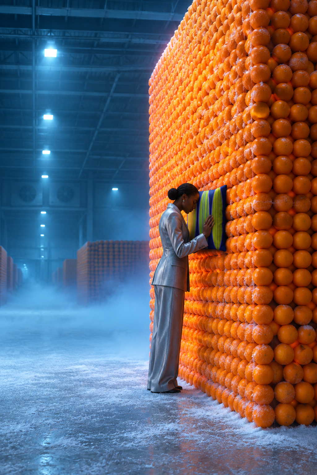 Navy Watermelon, orange cube in cold storage