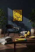 Navy Yellow Sun Mayfair Shoreditch gallery room. Navy Yellow Sun MagSafe phone case displayed inside a gallery room blending polished Mayfair style with Shoreditch creative culture.