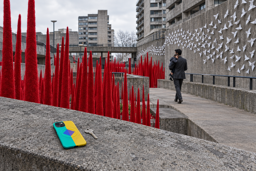 Outdoor art intervention across brutalist London walkways