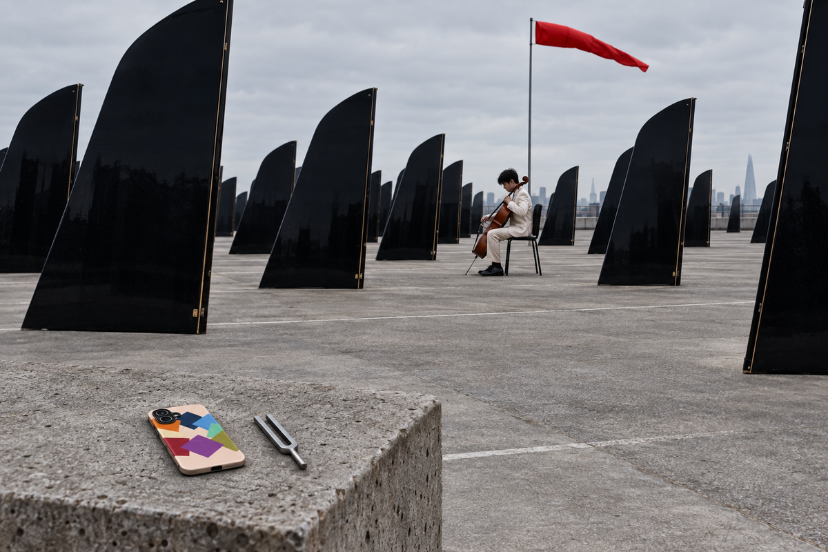 Outdoor installation and cello rehearsal at Bold Tendencies