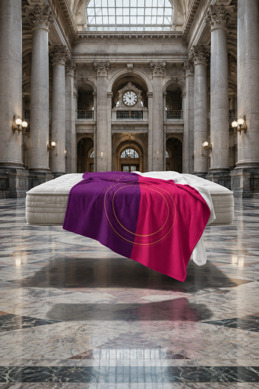 Pink Gold Rings, hovering mattress at the Royal Exchange