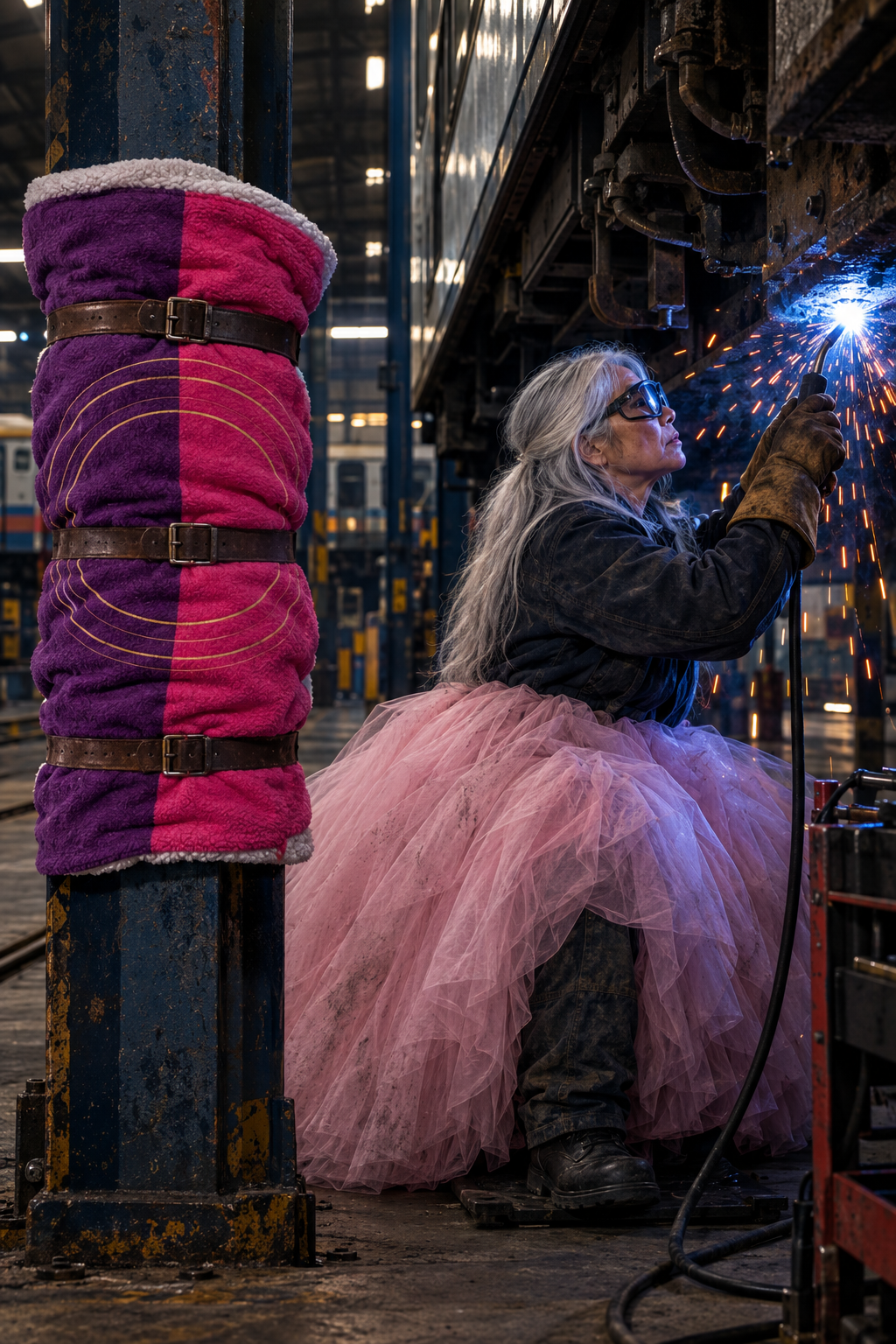 Pink Gold Rings, welding beneath the train