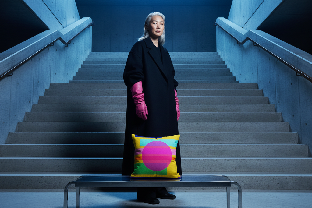 Pink Yellow Moon brutalist staircase editorial