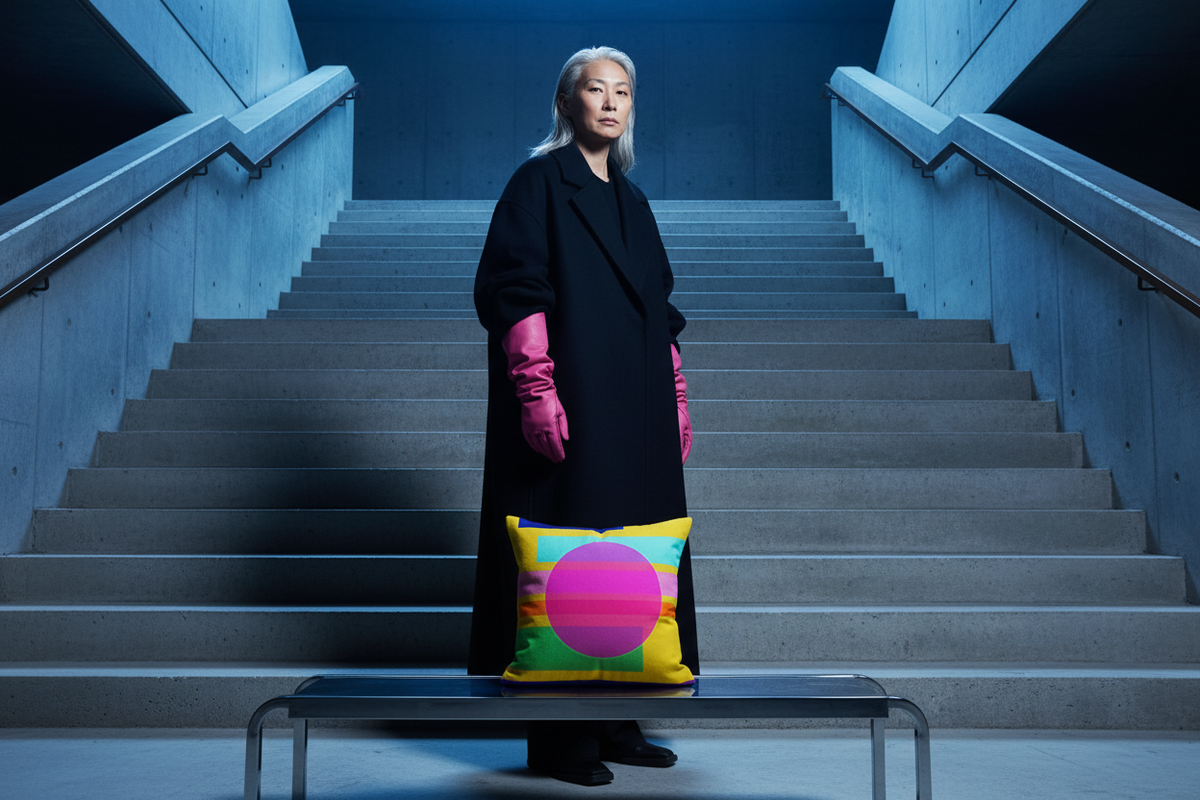 Pink Yellow Moon brutalist staircase editorial