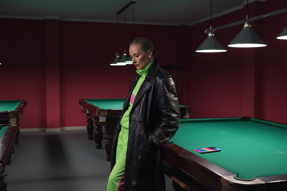 Rave Archivist in a crimson-lit snooker. Pretty in Pink MagSafe phone case featured with a rave archivist inside a crimson-lit basement snooker hall.hall