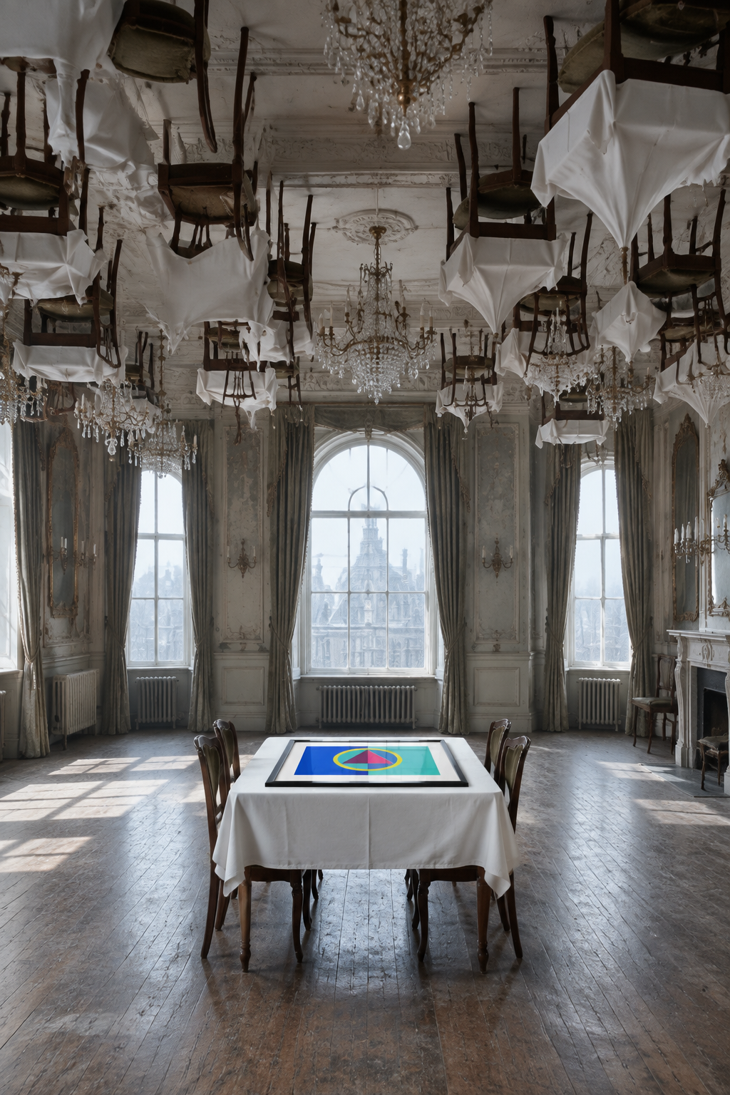 Sky Pink Diamond, gravity-reversed hotel dining room