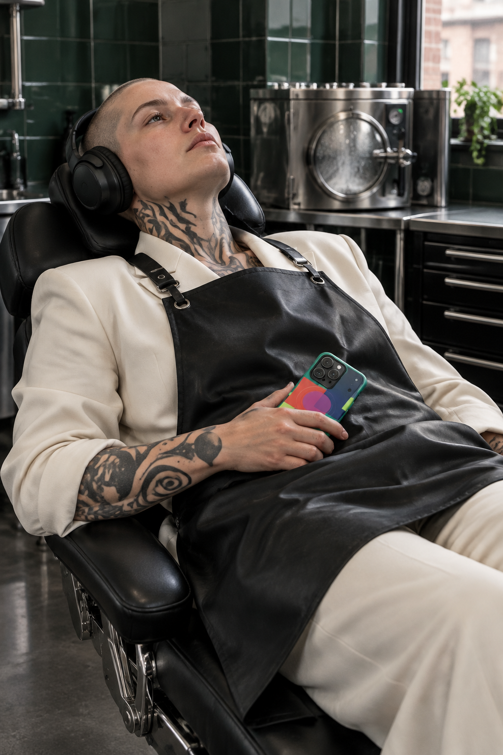 Tattoo artist mentally elsewhere during morning studio cleanup