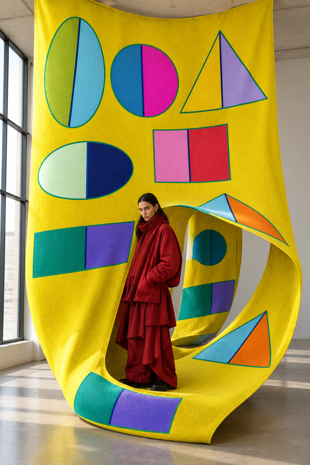 Textile installation with a visitor