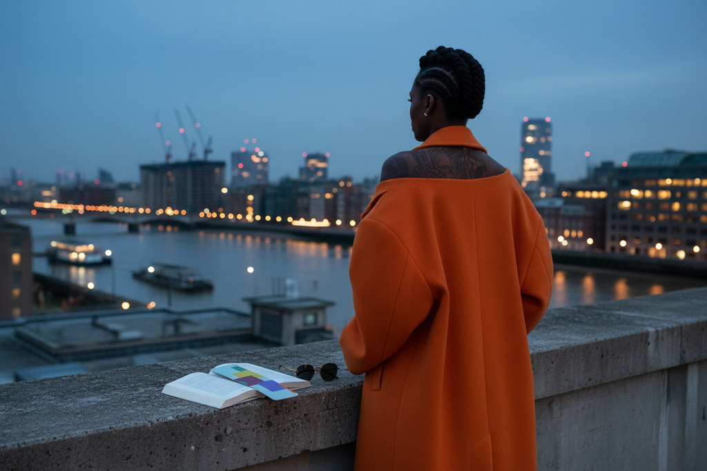 Thames rooftop back-to-camera editorial